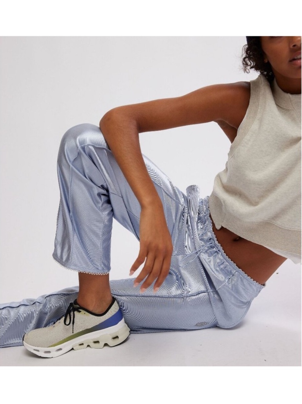 Free People NWT FP Movement by Free People Silver Satin Track Pants - Picture 3 of 12